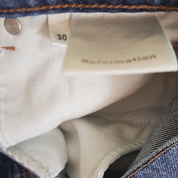 Reformation Ella Jean Mini Skirt Women's Blue Color Block Distress Zip Fly Sz 30 - Picture 5 of 8